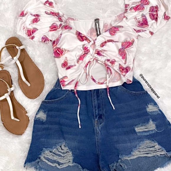 Drawstring tops Butterfly Crop adjustable tops - Picture 4 of 5